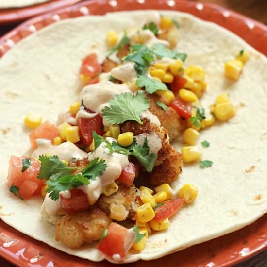 Popcorn Shrimp Taco with Corn Salsa