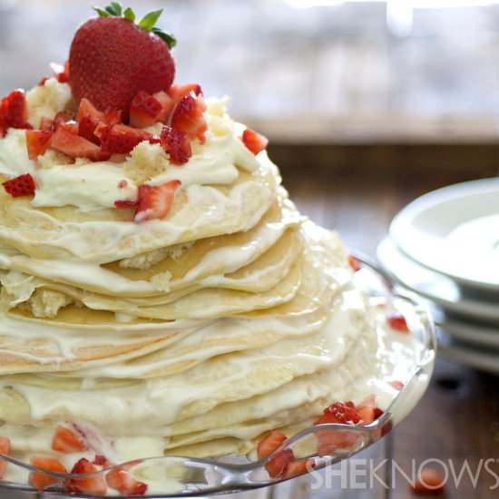 Stacked Twinkie-inspired crepe cake
