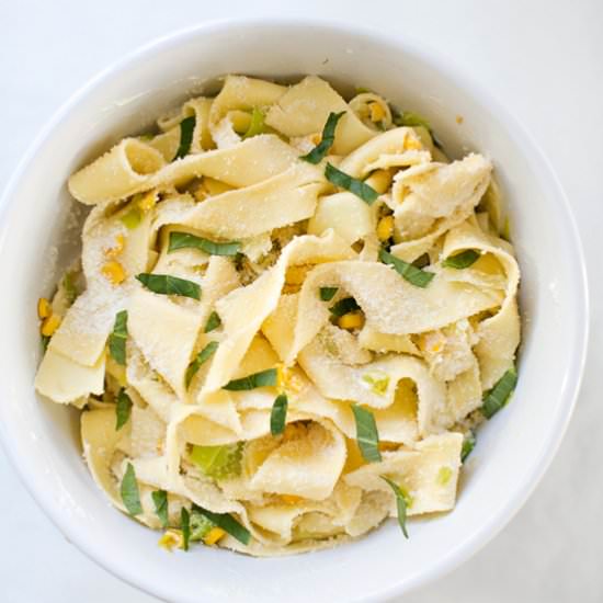 Pappardelle with Leeks and Corn