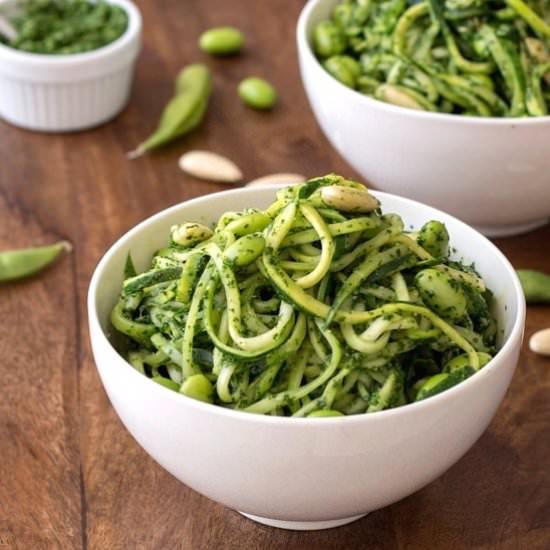 Zoodles with Kale Pesto and Edamame