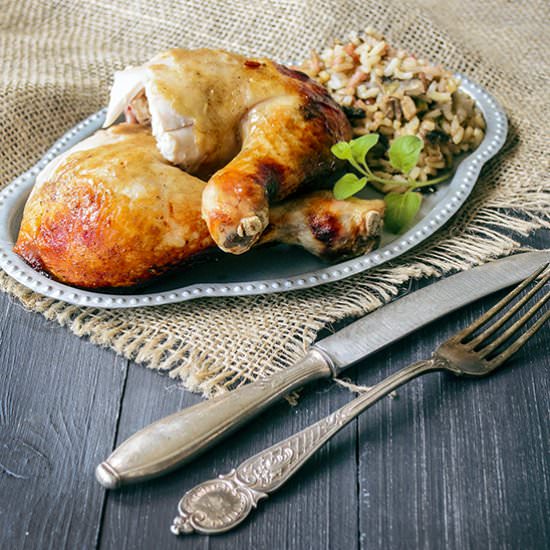 Rice Stuffed Chicken in Soy Glaze