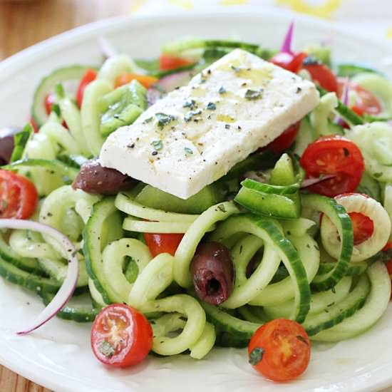 Spiralized Greek Cucumber Salad