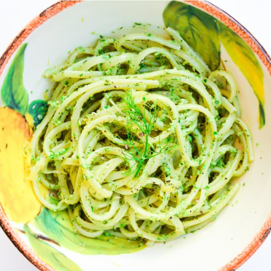 Garlic Scape and Fennel Frond Pesto