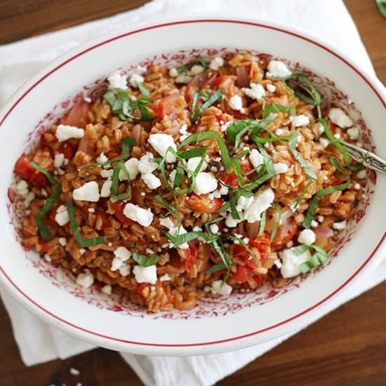 One Pot Farro with Tomatoes & Feta