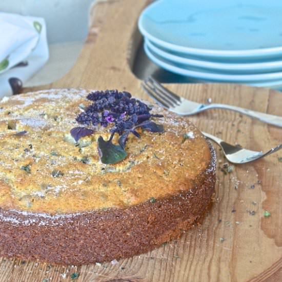 Olive Oil Cake with Basil Flowers