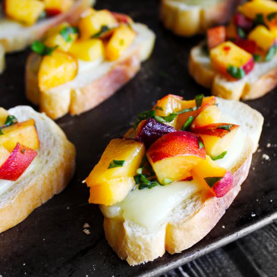 Peach, Brie & Basil Crostinis