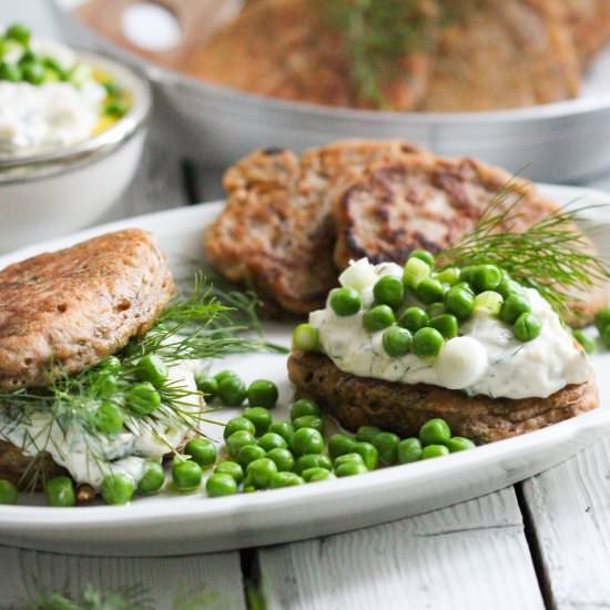 Dill Pancakes, Soy Yoghurt & Peas