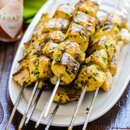 Grilled Spicy Cilantro Fish Kebabs