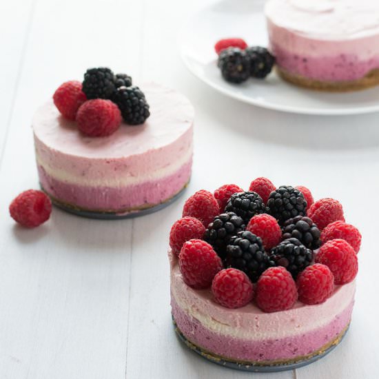Berry Stripe No-Bake Cheesecakes