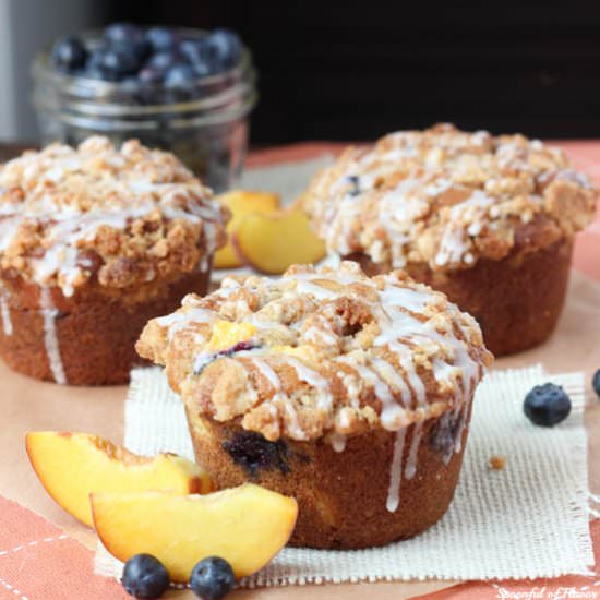 Blueberry Peach Cobbler Muffins
