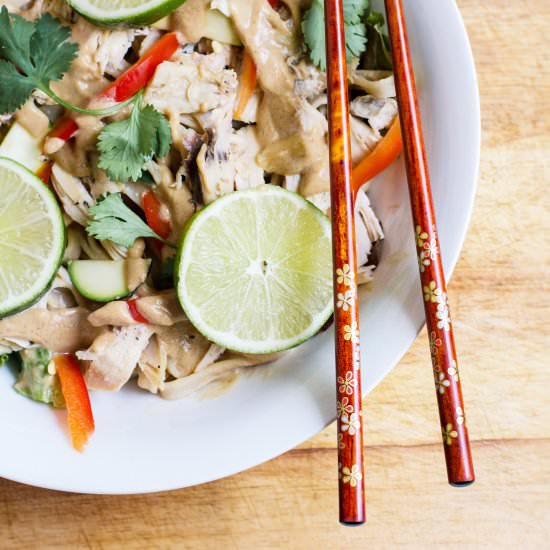 Peanut rice noodle chicken salad
