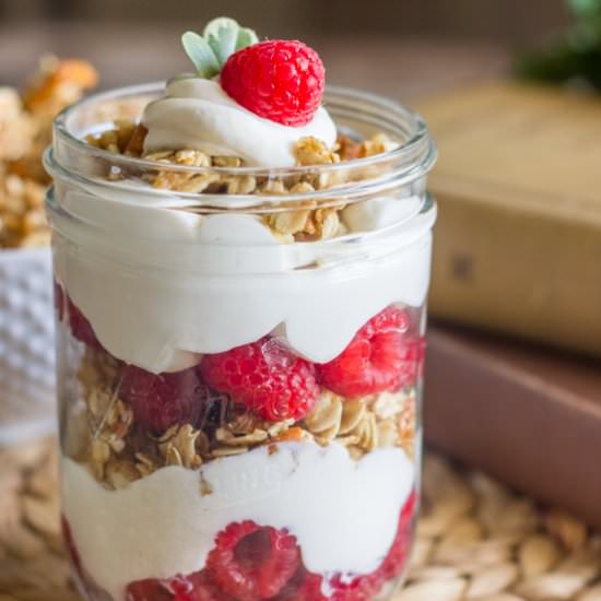 Raspberry Pretzel Granola Parfait