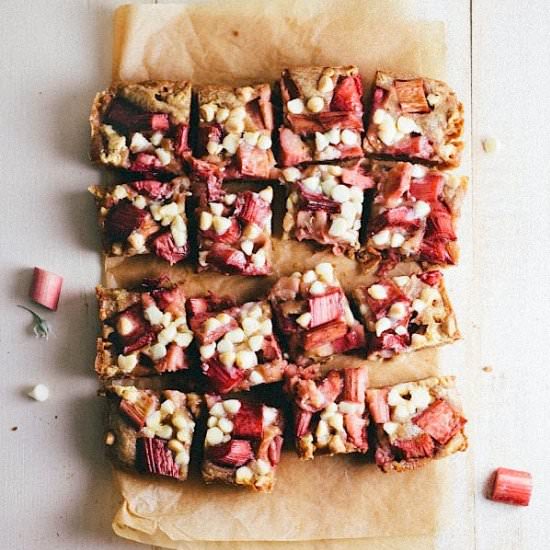 Rhubarb & White Chocolate Blondies