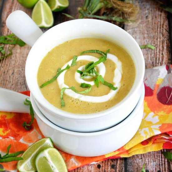 Corn Soup with Lime Crema & Basil