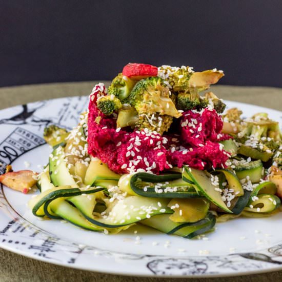 Fig-Beet Hummus with Zucchini Pasta