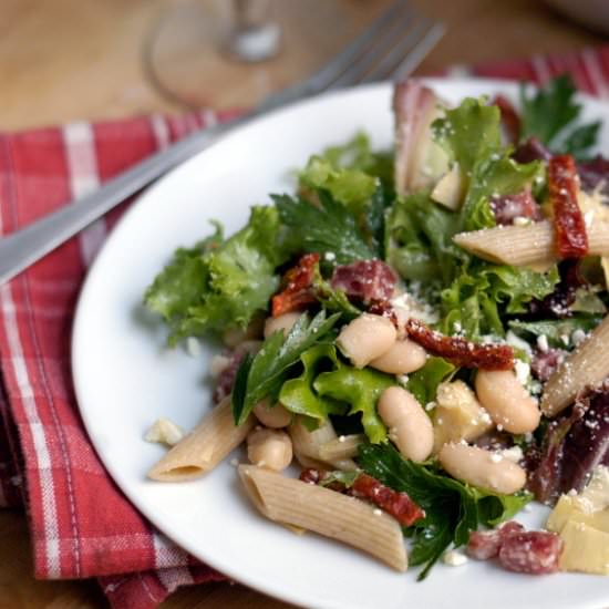 Greens with Pasta and Salami