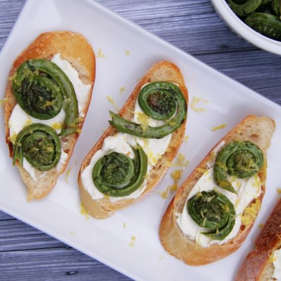 Lemon Fiddlehead Crostinis
