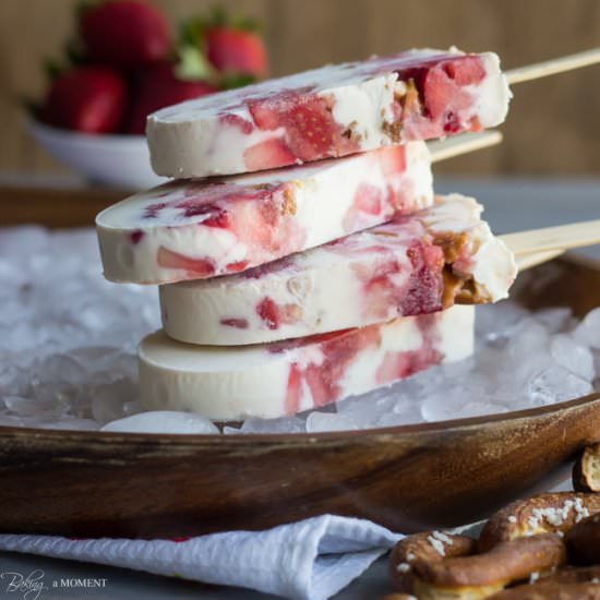 Strawberry Pretzel Popsicles