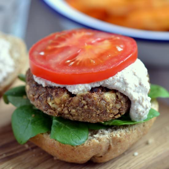 Lentil Walnut Burgers & Almonnaise