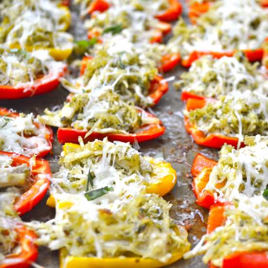 Chicken Pesto Stuffed Sweet Peppers