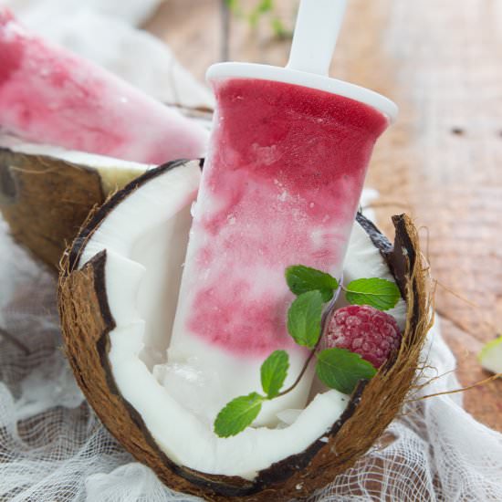 Coconut Raspberry Popsicles