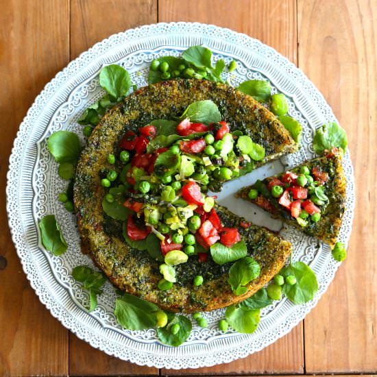 Quinoa Cake w/ Fava Beans and Peas