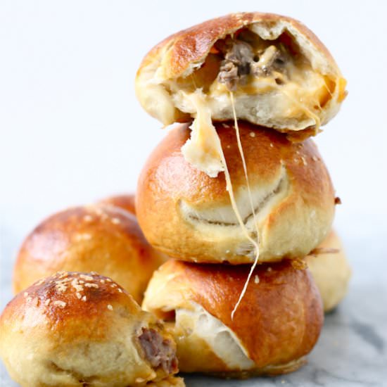Steak and Cheese Stuffed pretzels