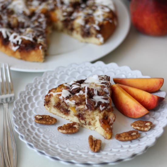 Peach Pecan Cinnamon Roll Cake