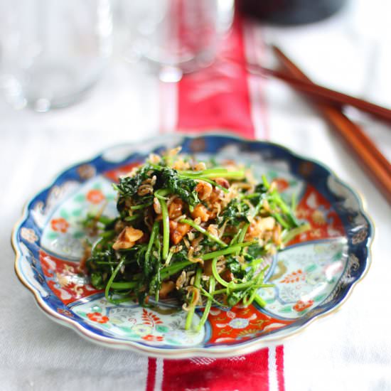 Sauteed cilantro and walnuts