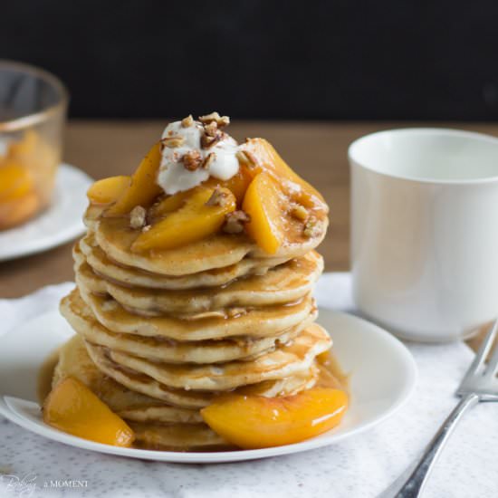 Brown Butter Bourbon Peach Pancakes
