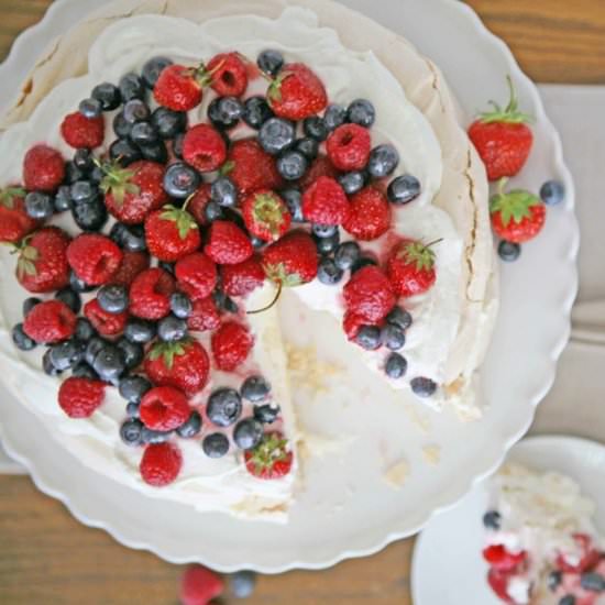 Red, White, and Blue Berry Pavlova