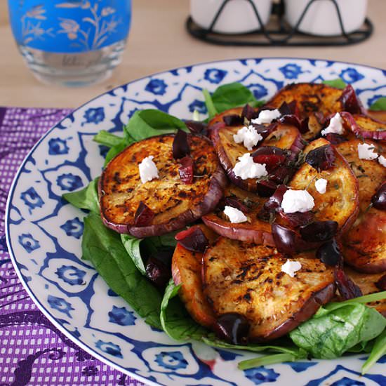 Eggplant salad with fresh spinach