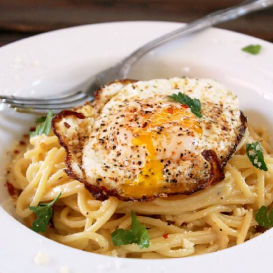 Pasta with Fried Egg and Cheese