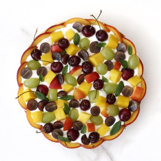Coconut, yogurt and fruit tart