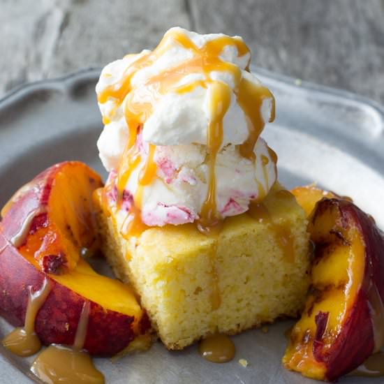 Grilled Peach & Cornbread Sundae