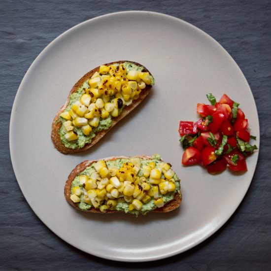 Sweet Corn Pesto Crostini