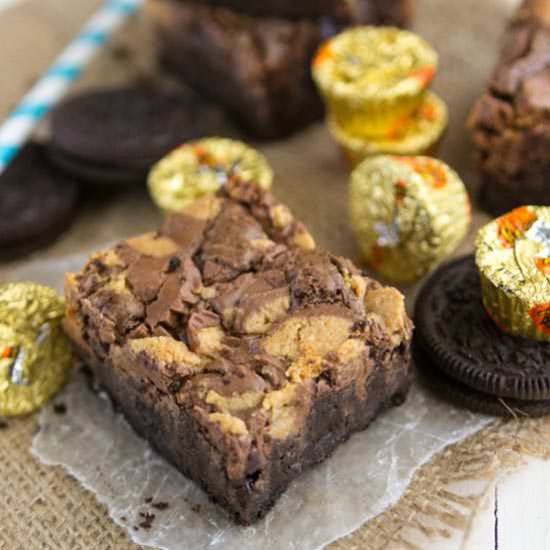 Reese’s Brownies with Oreo Crust