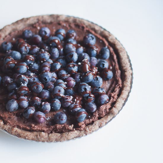 Raw Salted Chocolate Blueberry Tart
