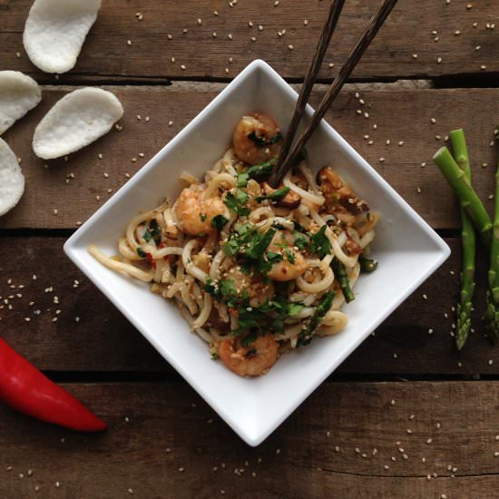 Stir Fry Sesame Prawn Noodles