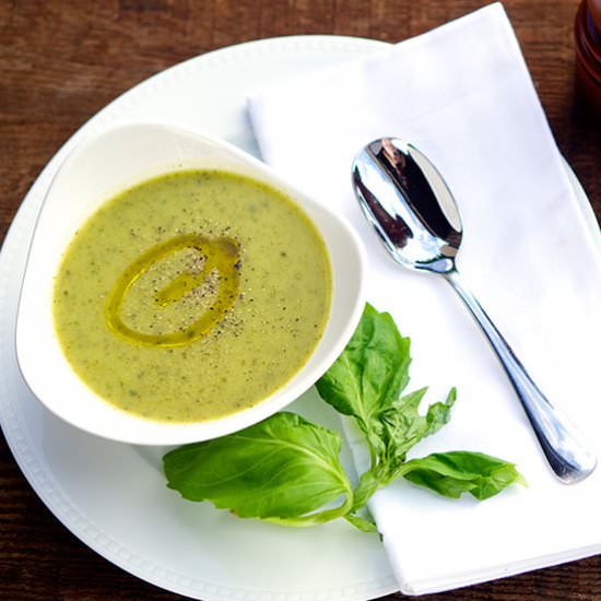 Zucchini Basil “Pesto” Soup (vegan)