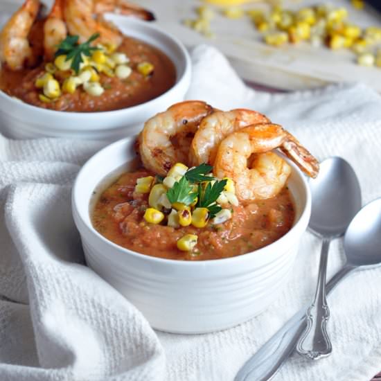 Summer Gazpacho with Grilled Shrimp