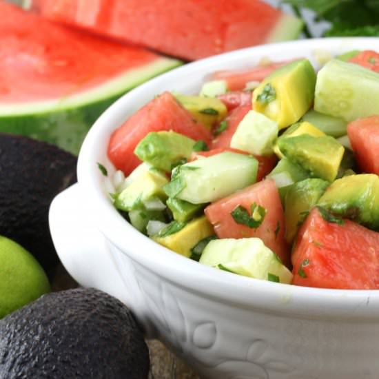 Watermelon Cucumber Avocado Salad