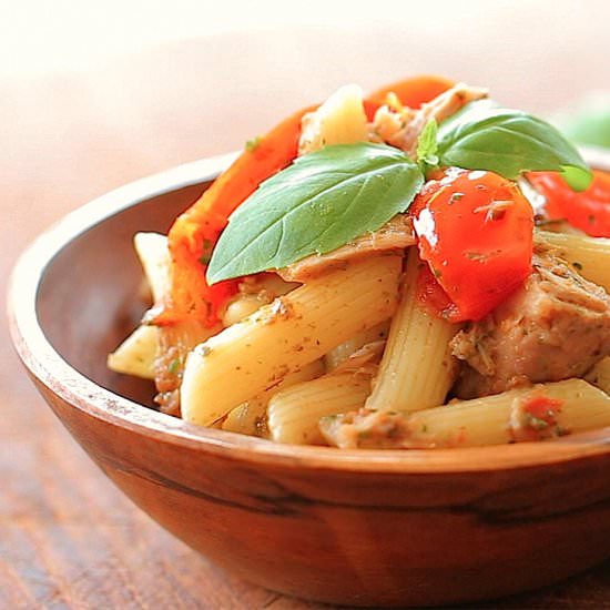 Tuna pasta salad with fresh herbs