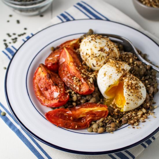 Lentils, Roast Tomatoes, and Eggs