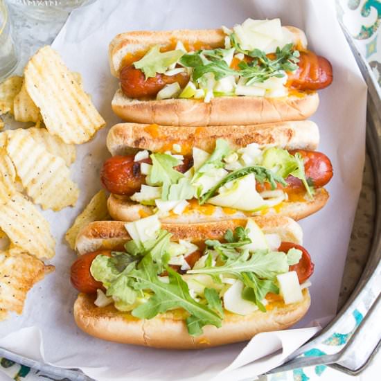 Apple fennel and cheese hot dogs