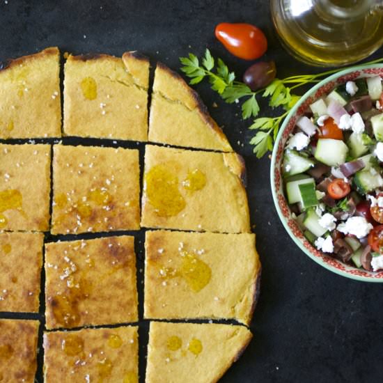 Socca with Greek Vegetable Salsa