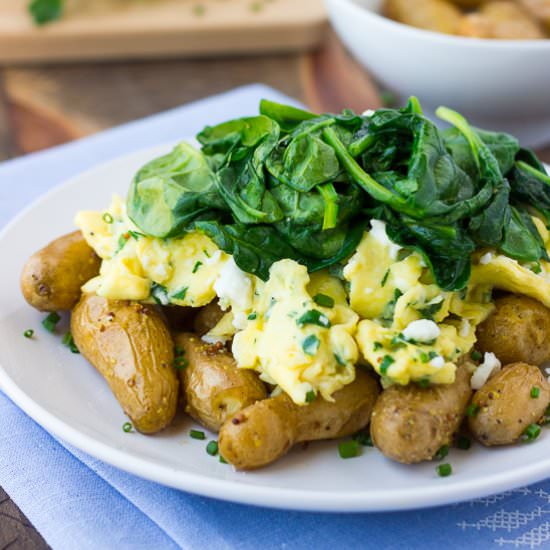 Egg, Potato, and Spinach Stack