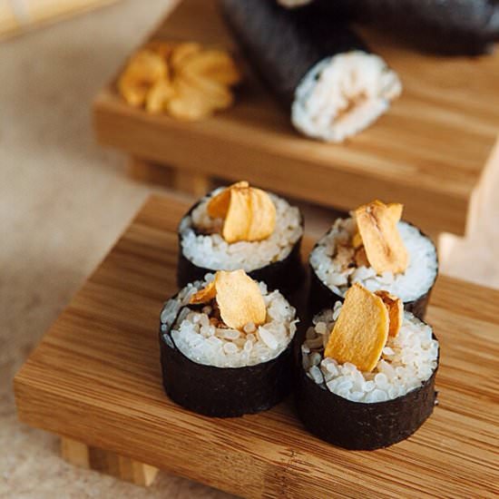 Adobo Sushi with Garlic Chips