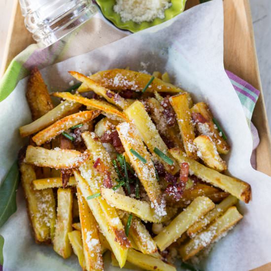 French fries alla carbonara