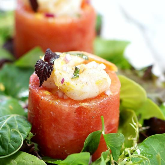 Shrimp Salad in Watermelon Towers